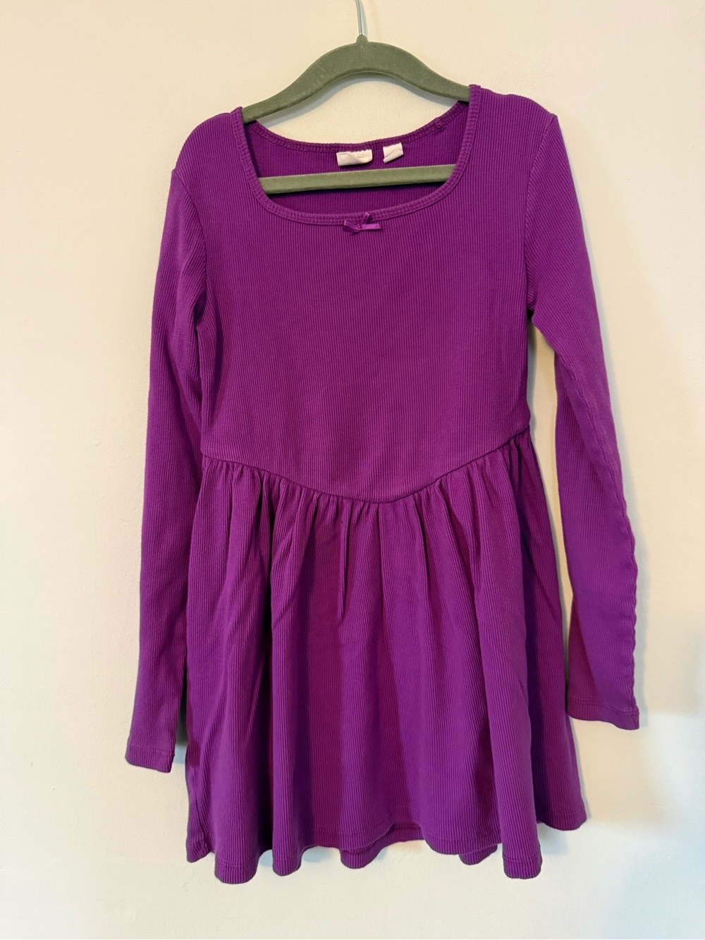 Girls' Long Sleeve Purple Ribbed Dress